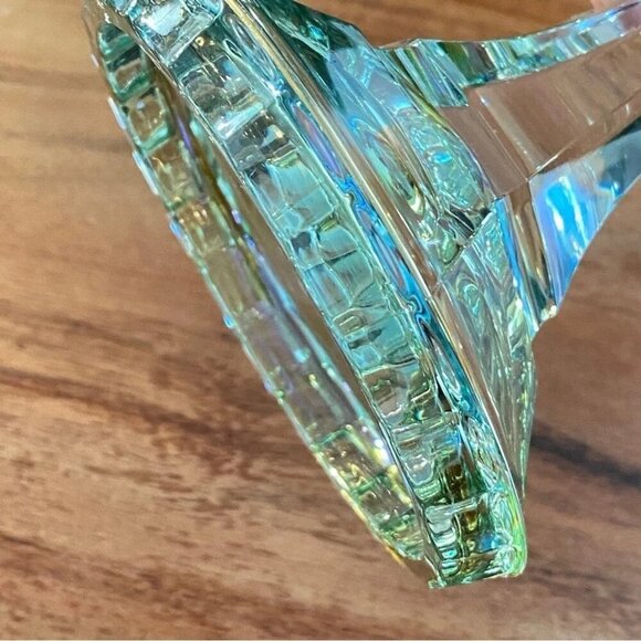 Vintage Italian Lead Crystal Candle Holder in Green and Gold 8.5in - Picture 10 of 16